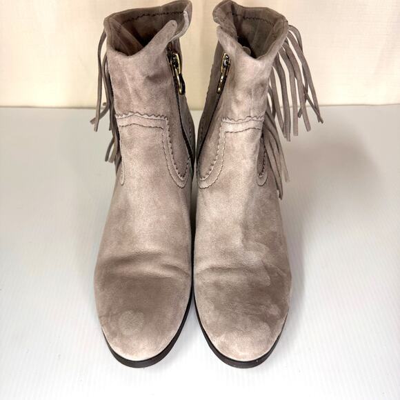 SAM EDELMAN Louie Western Boot Size 7.5 Grey Suede Fringe Festival Boho Cowgirl - Picture 4 of 11